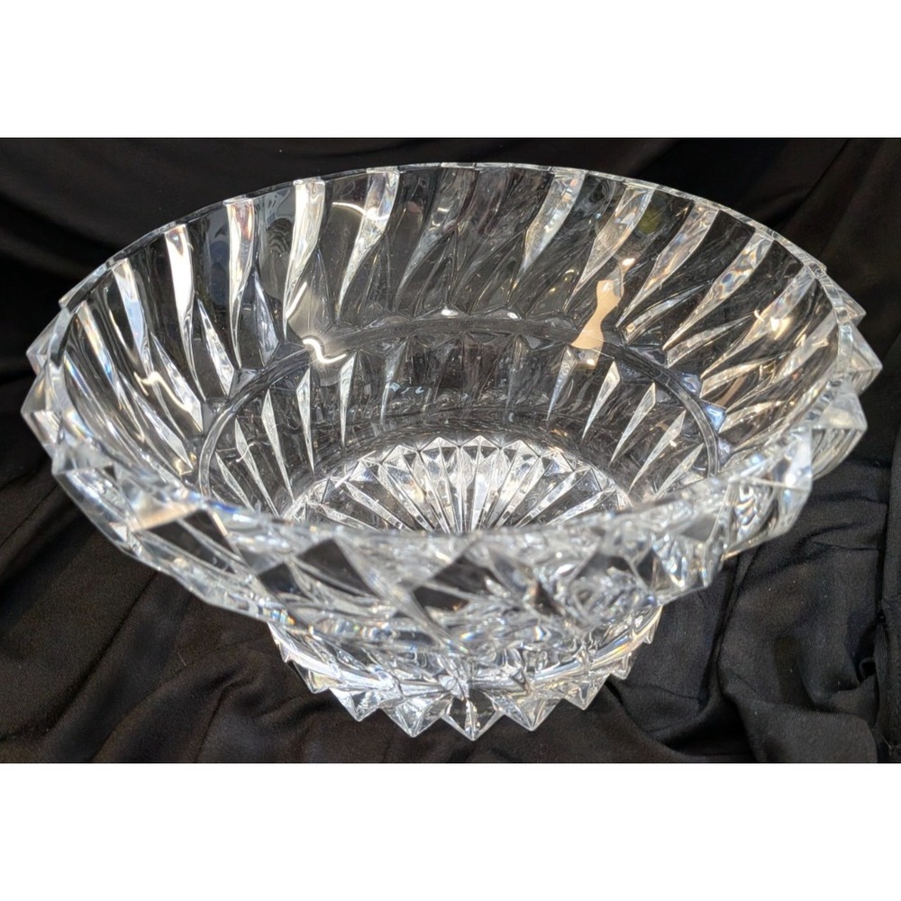 Vintage Polish Bohemian Cut Crystal Fruit Punch Bowl Heavy 6lbs Sawtooth Rim